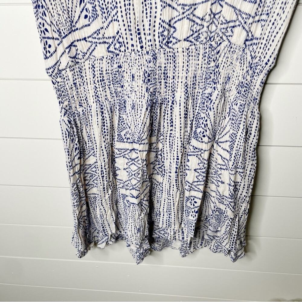 KORI Aztec Tribal Print Crinkle Stretch Waist Blouson Dress Blue White Size L - Picture 3 of 8